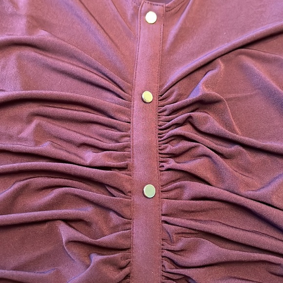 NWT INC International Concepts Long Sleeve Ruched Burgundy Blouse Large - Picture 7 of 10
